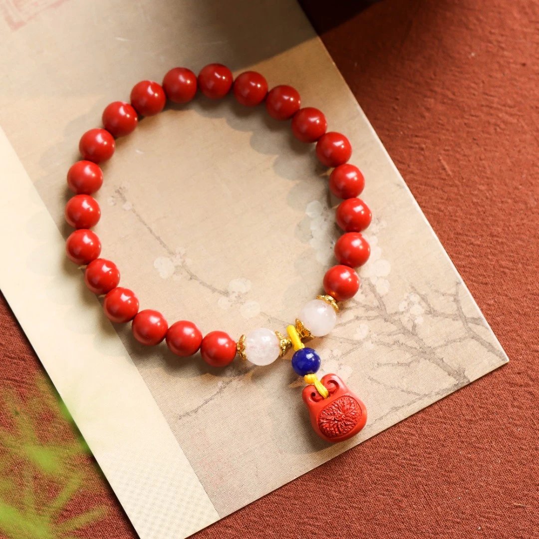 含辰砂工艺品【蔓时光】朱砂工艺品圆珠福袋宫廷风送礼女款单圈手串