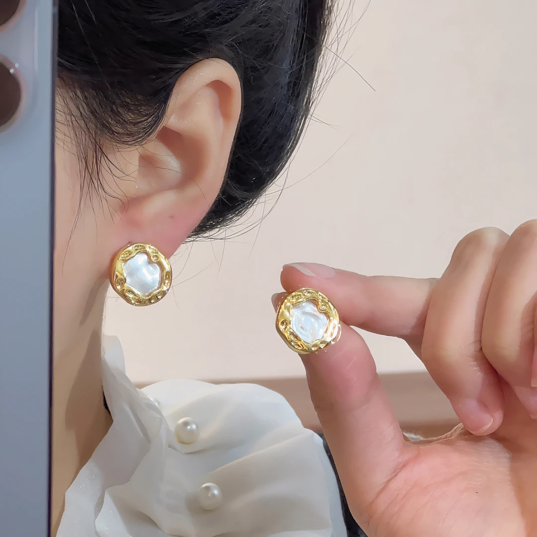 铜合金耳饰 【恰度】设计感圆形耳钉0724