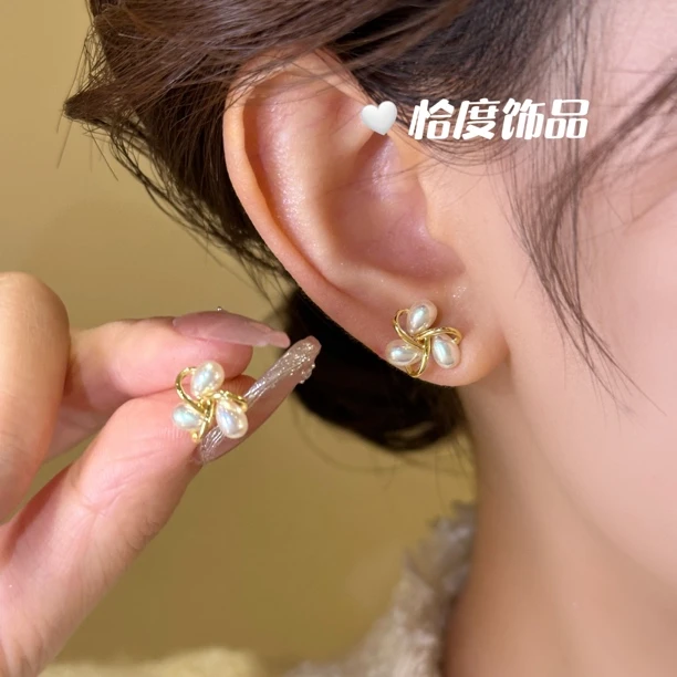 复古法式珠珠耳环小众设计感