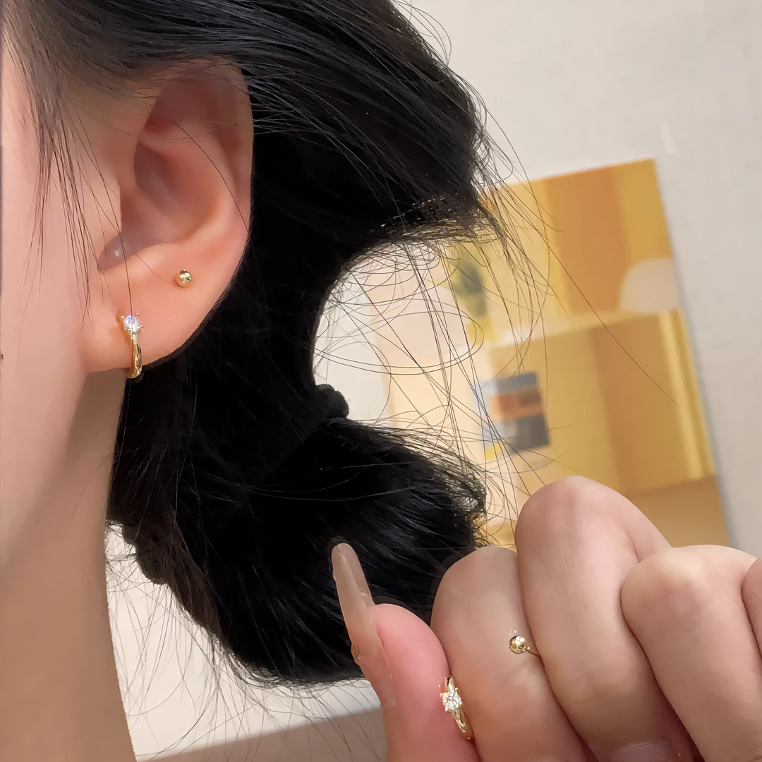 925银针 耳饰 【恰度】温柔极简气质圈圈珠珠四件套