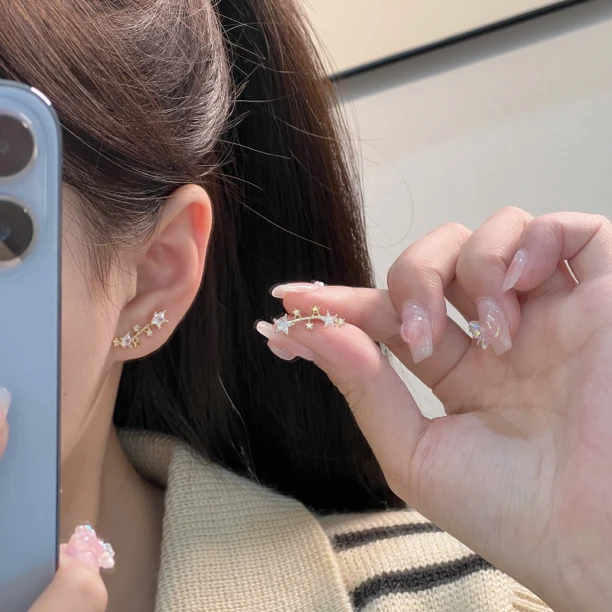 铜合金合成锆石耳饰 925银针 耳饰【恰度】精致温柔多星星耳钉