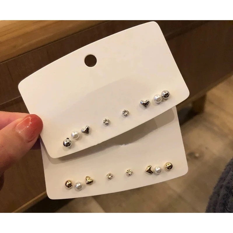 铜合金合成锆石耳饰 【恰度】INS风简约百搭小巧耳钉8件套