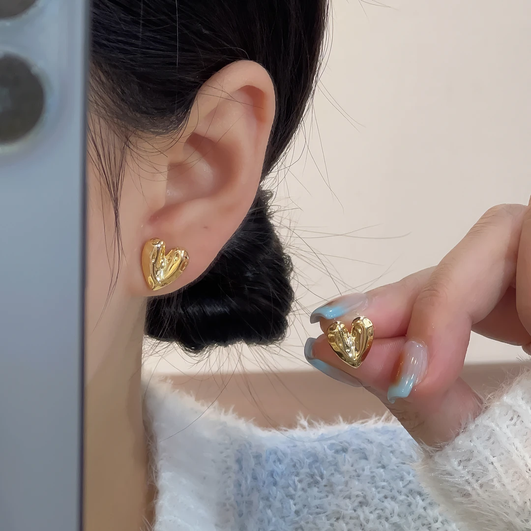 铜合金耳饰 金色爱心耳钉0944