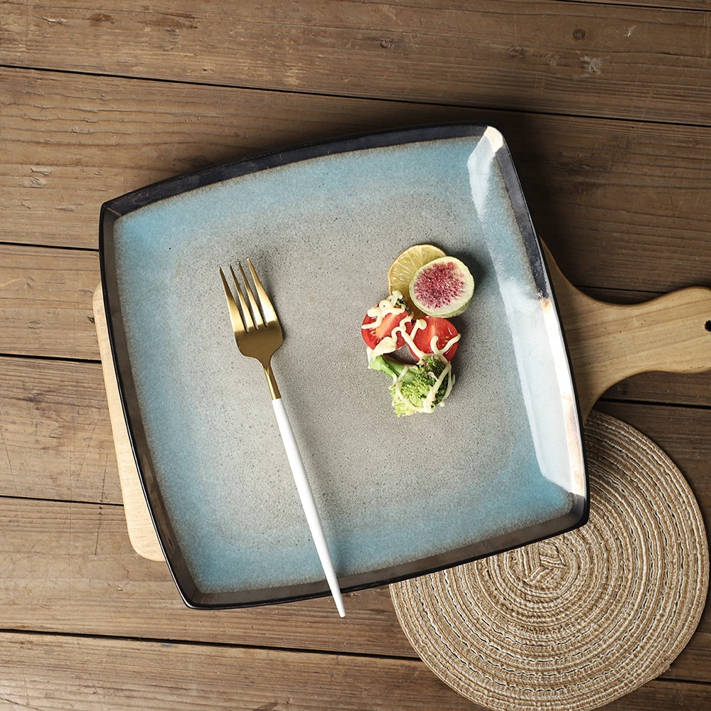 10英寸窑变渐变大方盘微瑕