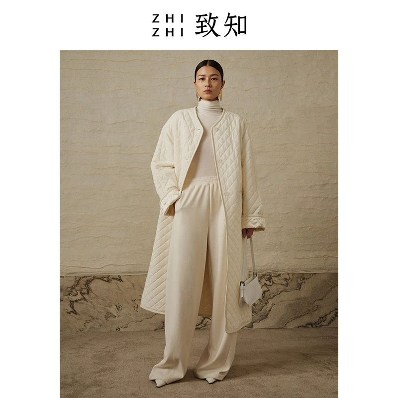 致知 鳯来朝 长款棉服外套女2024秋季新款可正反两穿ZZ2CAWM5015