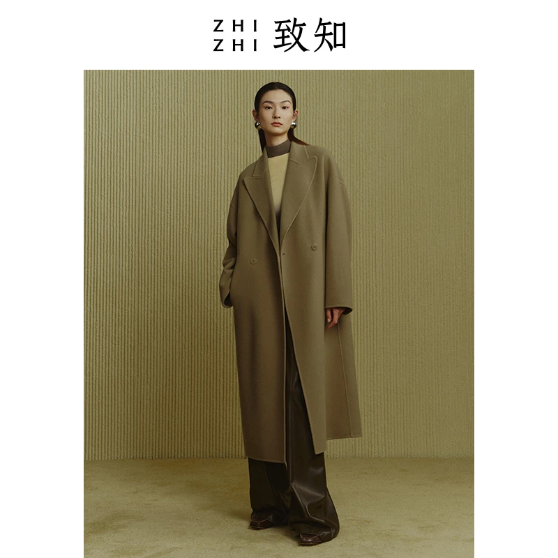 致知 满朝欢 双面呢大衣外套女冬美丽诺羊毛气质长款ZZ2CWWW1042