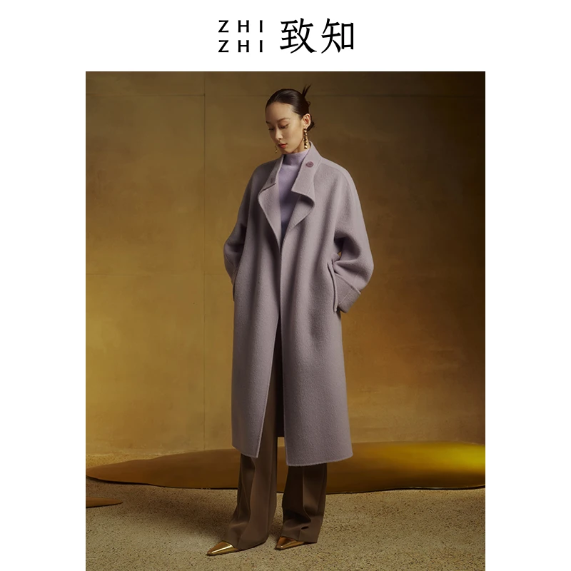 致知 鸣春沼 毛呢外套2024新款双面呢羊驼毛ZZ2CWWW9012