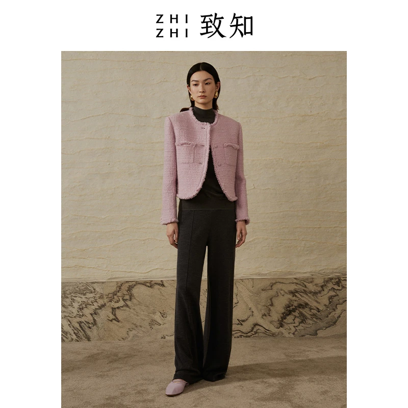 致知 罗敷云 小香风外套2024秋新别致粗花呢拉毛流苏ZZ2CAWJ8018