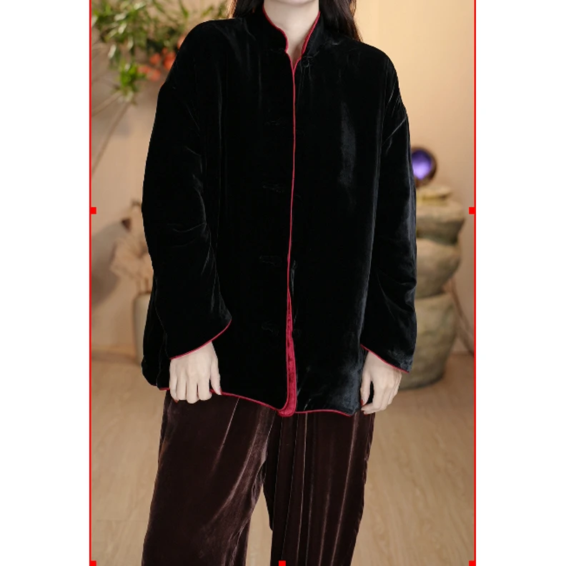 【瓶瓶•高定】双面穿丝绒棉服中长款新中式棉袄外套 ZQ22-329