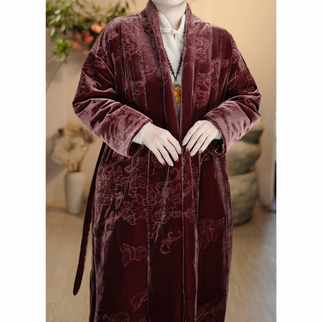 【瓶瓶•高定】重工刺绣夹棉加厚外套秋冬气质棉袄中长款棉服23X957