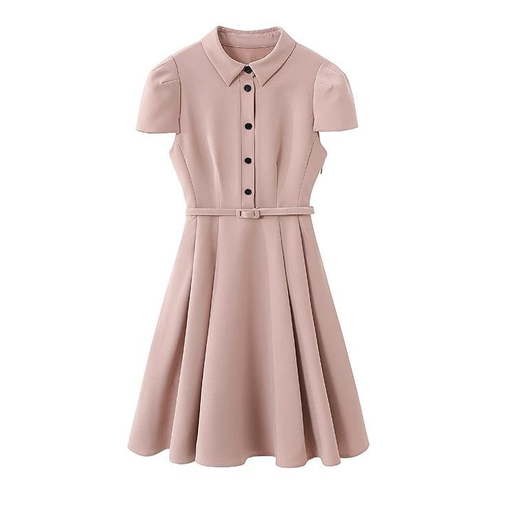 2024小香风翻领单排扣腰带气质赫风连衣裙轻奢时尚休闲修身A3056