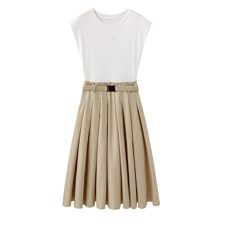 2024时尚甄选角标束腰修身无袖连衣裙女A3189