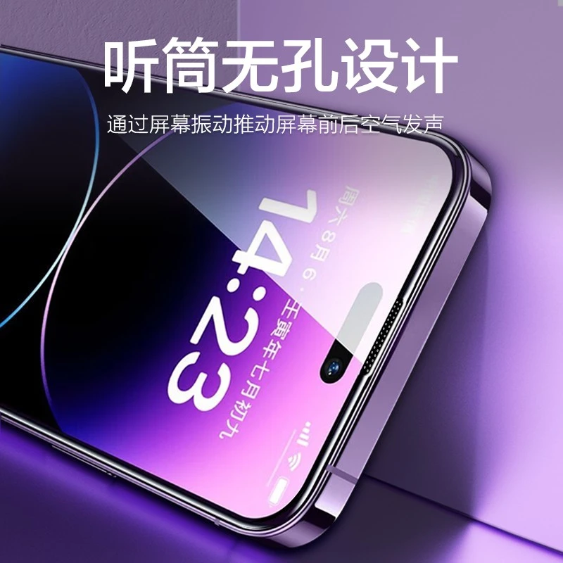 iPhone14promax手机膜苹果15钢化膜听筒无孔防尘13/12/11高清防窥