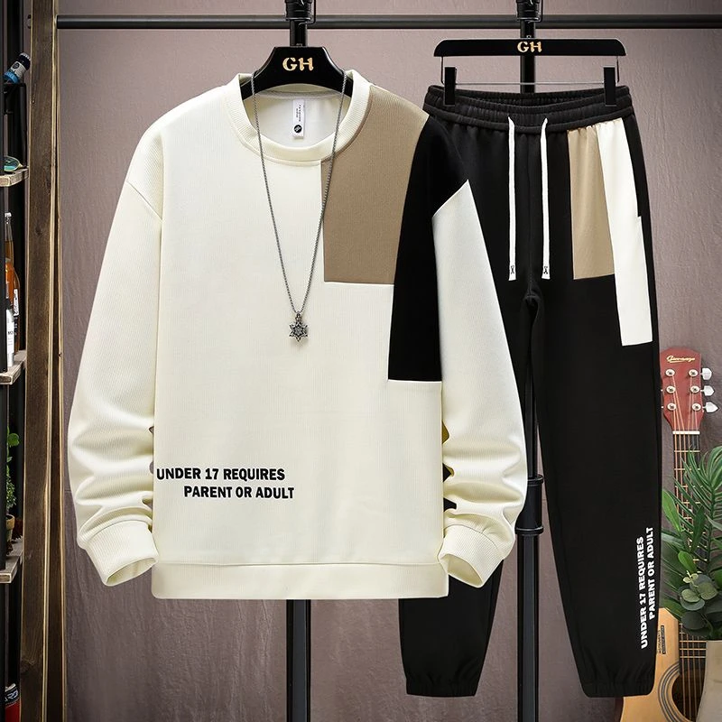 休闲运动套装男春秋季新款潮牌宽松卫衣长裤搭配帅气两件一套男装