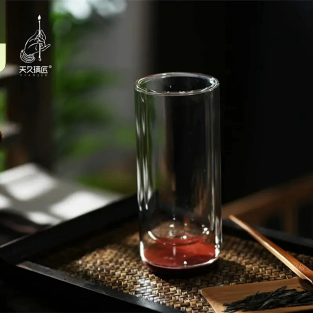 天久璃匠绿茶杯不烫手单层双层玻璃杯木底杯茶杯泡茶绿茶喝茶器具