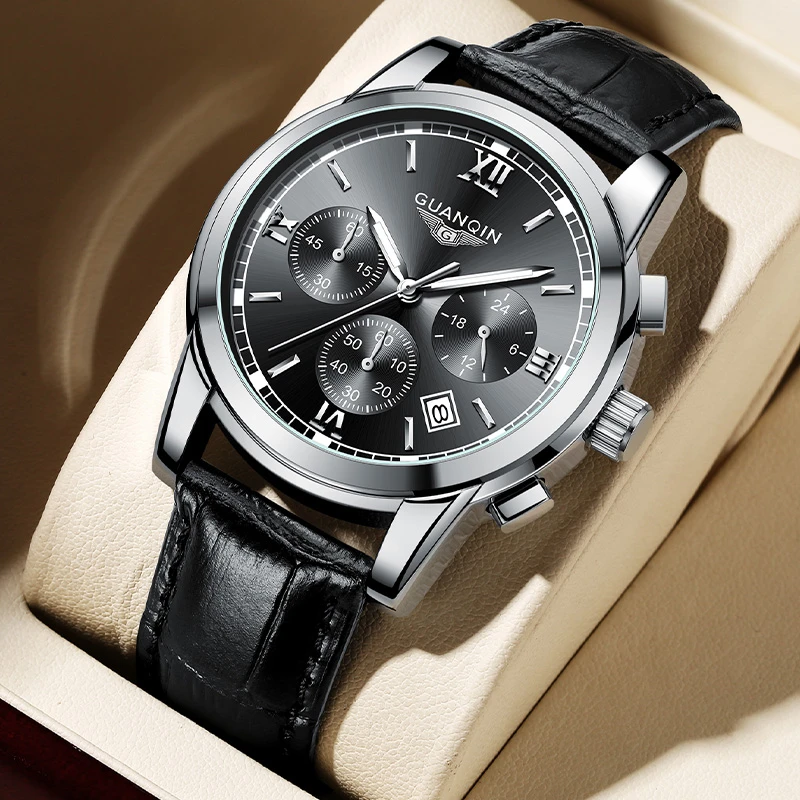 冠琴正品男士手表时尚防水多功能夜光潮流皮带学生计时男款腕表