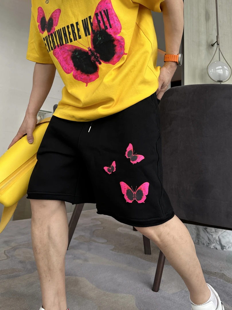 金先生夏季蝴蝶印花松紧腰抽绳休闲百搭时尚宽松潮流短裤