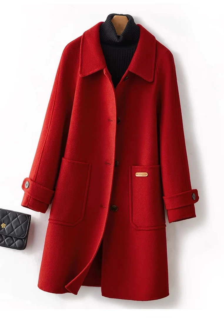 【霞姐宠粉号】8805秋冬季节羊毛双面呢大衣女装中长款8805#