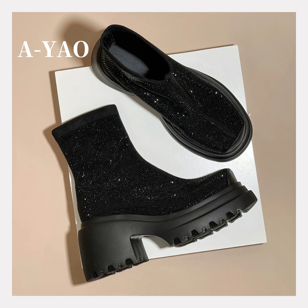 【A-YAO】2024秋满天星弹力时尚潮流百搭厚底短靴