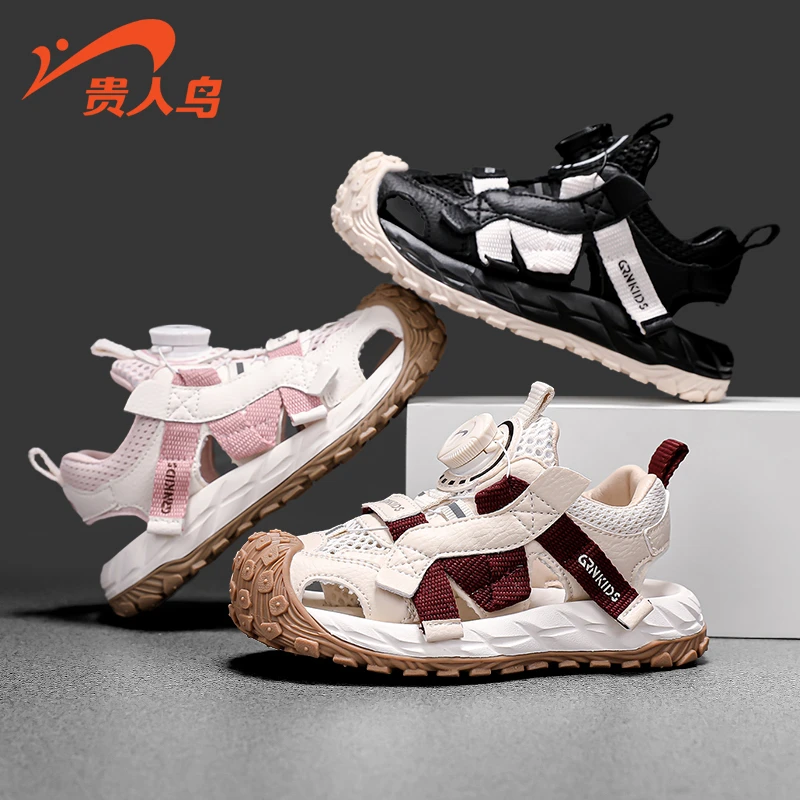 贵人鸟儿童框子鞋夏季新款2F062L透气防滑软底中大童包头沙滩凉鞋