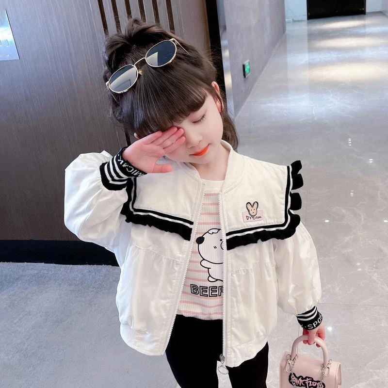 女童春秋外套2025新款洋气女孩韩版可爱时髦网红中小童海军风上衣