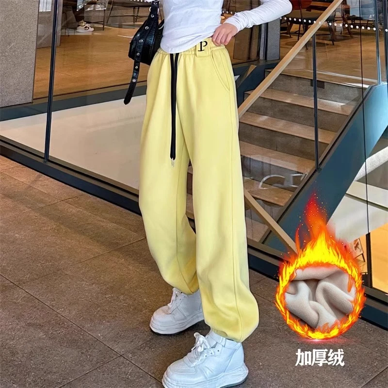 欧货2025新款春秋加绒加厚卫裤女高质量百搭高腰抽绳束脚休闲裤子
