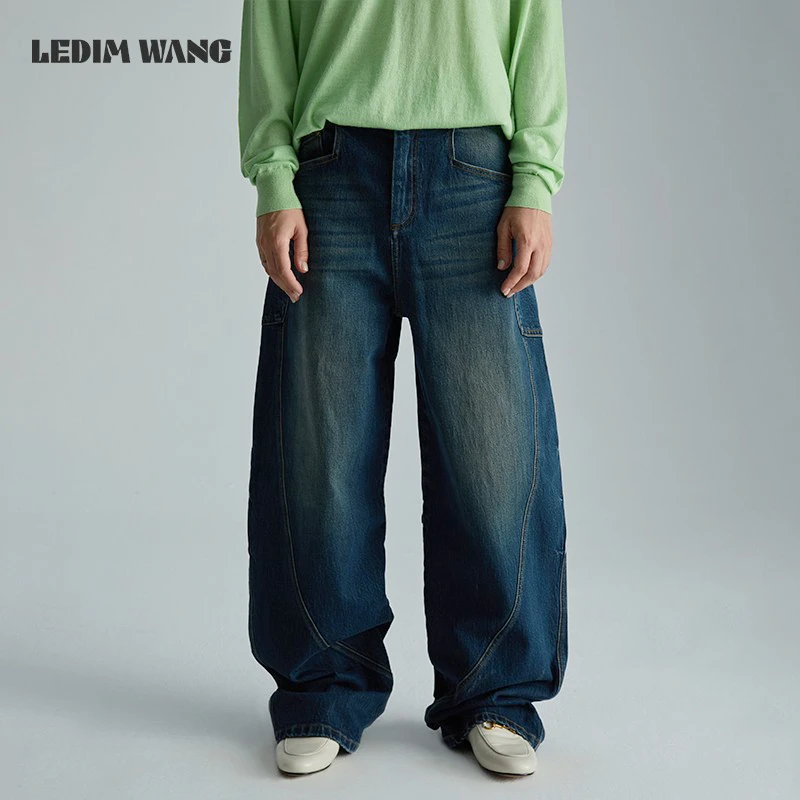 ledim wang复古水洗牛仔裤女2024新款原创慵懒松弛感弯刀裤