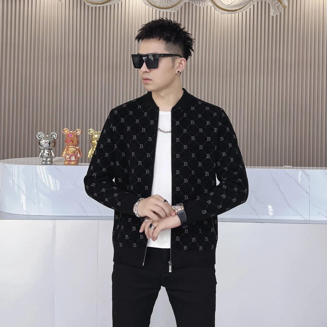 新款男士提花拉链针织开衫外套韩版休闲帅气时尚百搭