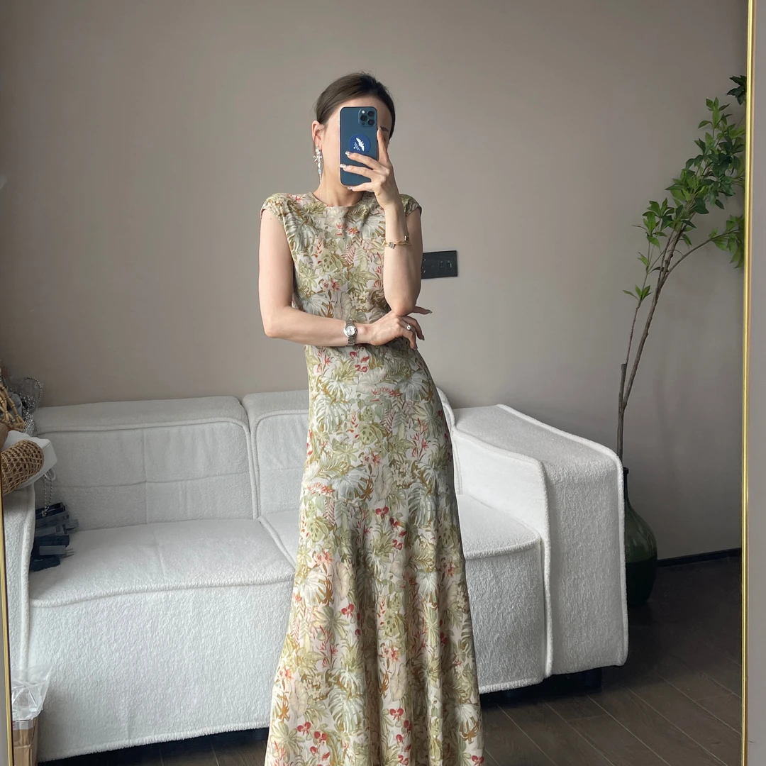 【炸姐婕拉】B0794 镇店之宝新款新中式黄色印花高级显瘦连衣裙YL