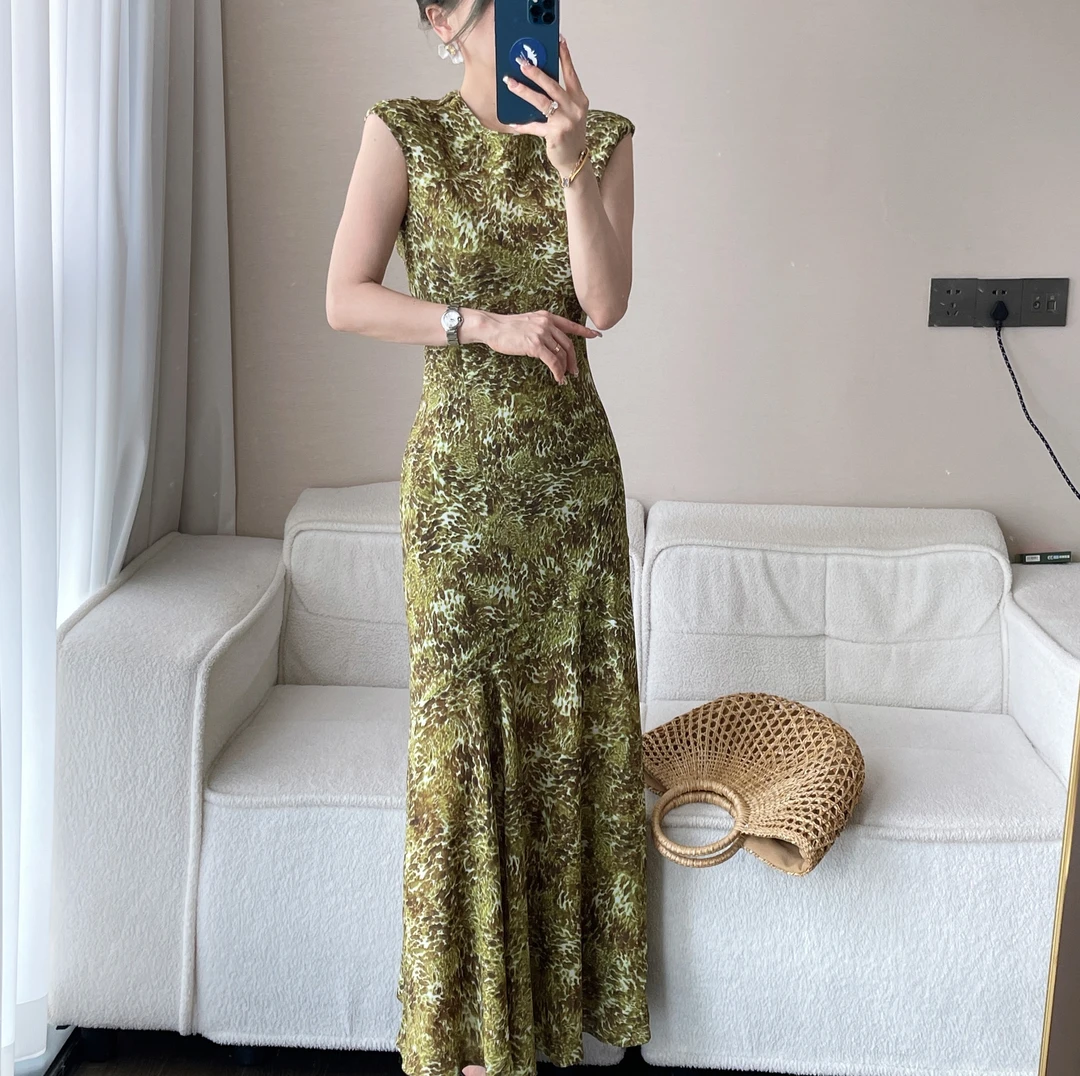 【炸姐婕拉】B0968夏季新款新中式黄色印花高级显瘦连衣裙