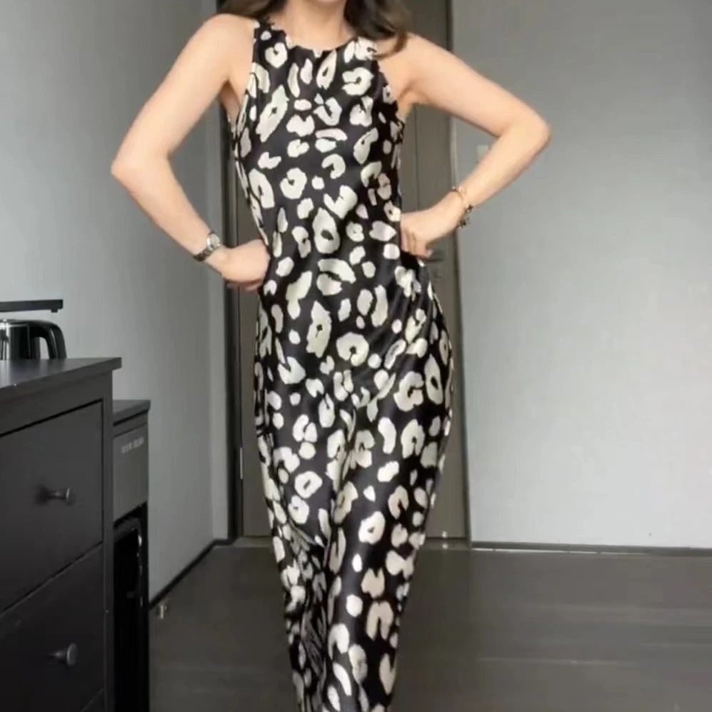 【炸姐婕拉】B1061你是我的眼 印花裙无袖船领斜裁显瘦通勤裙性感