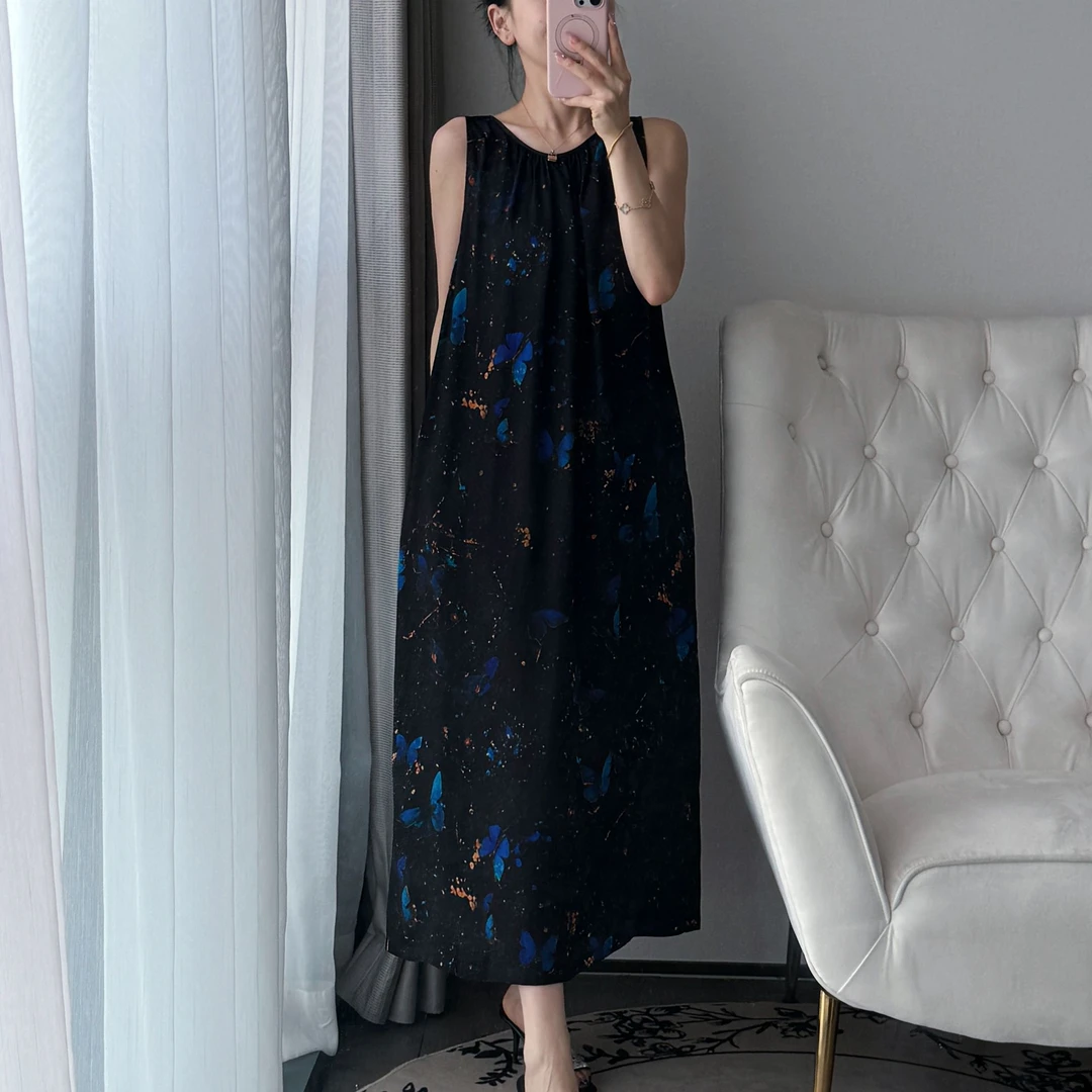 C056 夏季新款真丝新中式高级显瘦连衣裙QC