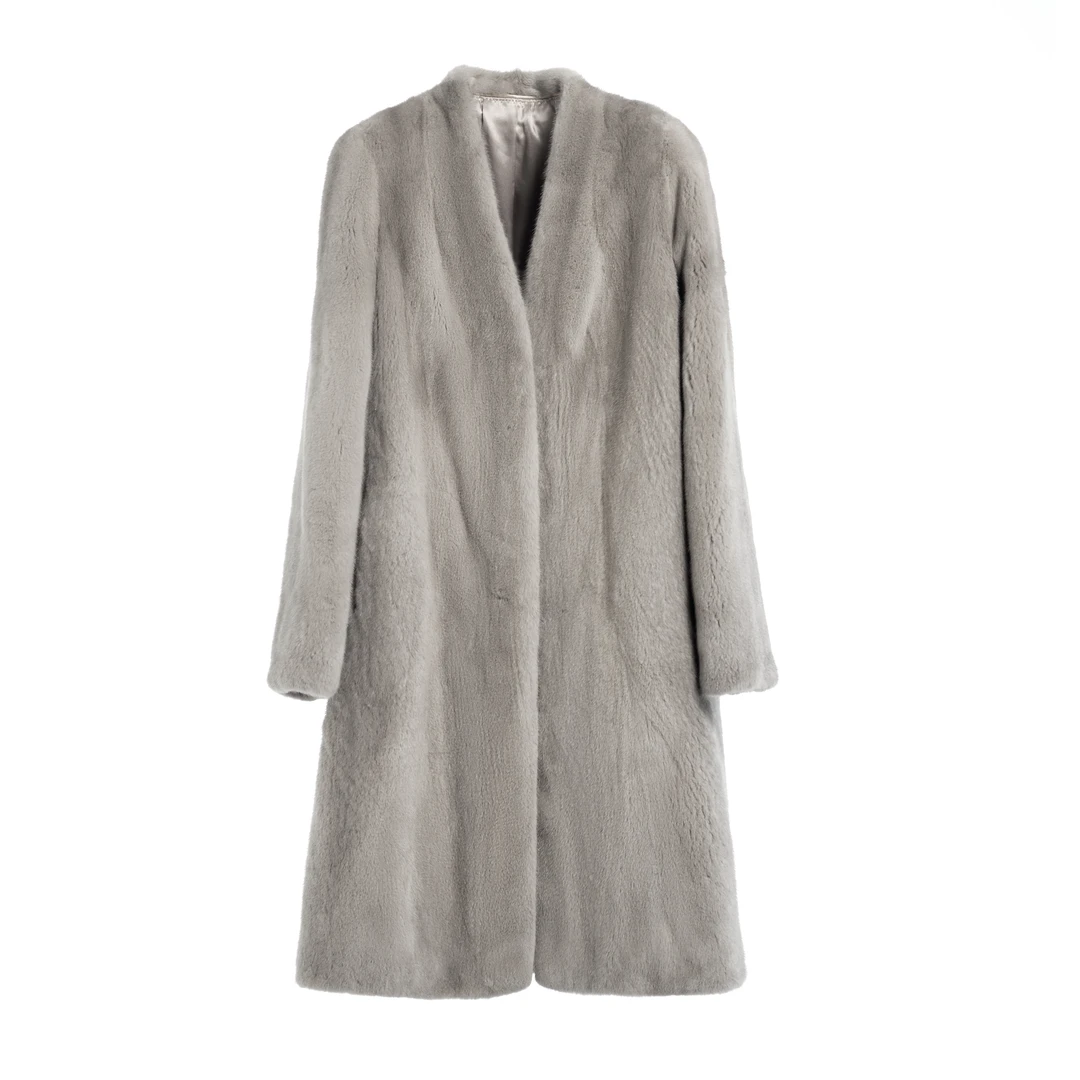 【ZHONGNANA/仲娜娜】进口天鹅绒短二紫金级水貂毛皮草貂皮长款女士