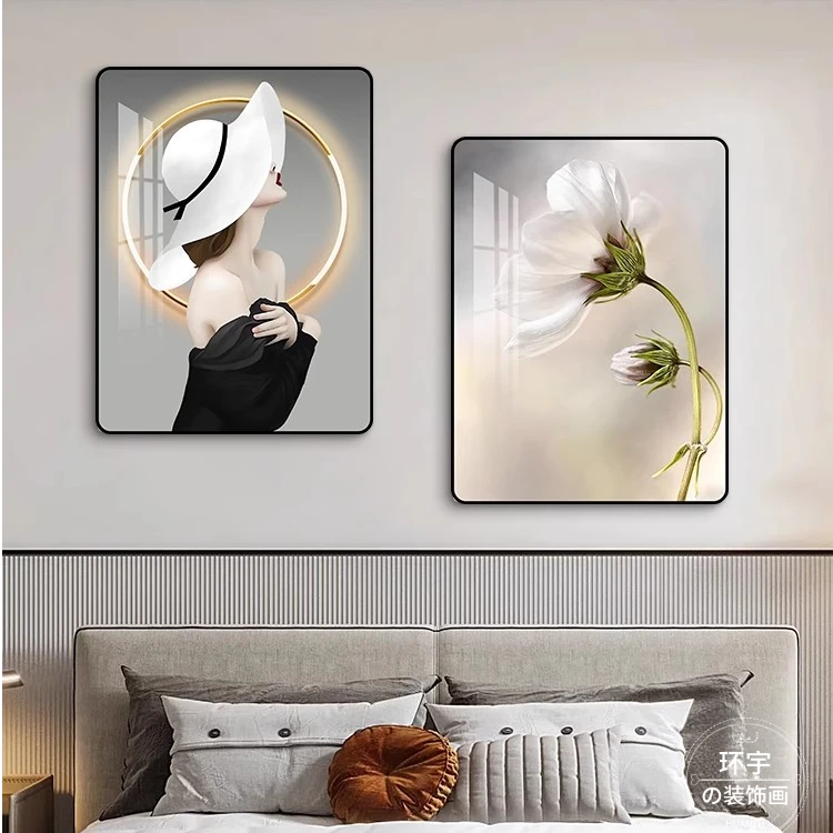 现代简约卧室床头装饰画温馨主卧床头挂画轻奢房间背景墙两联壁画
