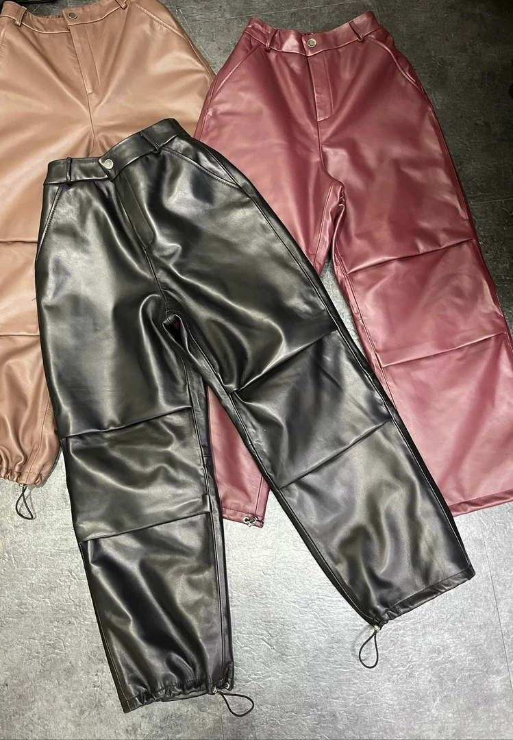 欧货新款真皮绵羊皮白鸭绒内里羽绒裤 保暖百搭洋气舒适 抽绳裤脚