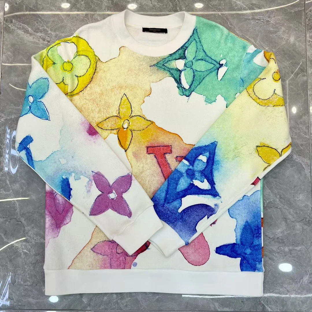99新 LouisVuitton/路易威登 23新款彩色水墨花卉印花圆领卫衣L码