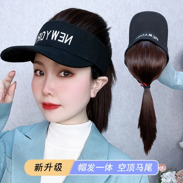 假发帽子一体女夏季空顶高马尾假发帽子一体时尚发型遮阳防晒透气