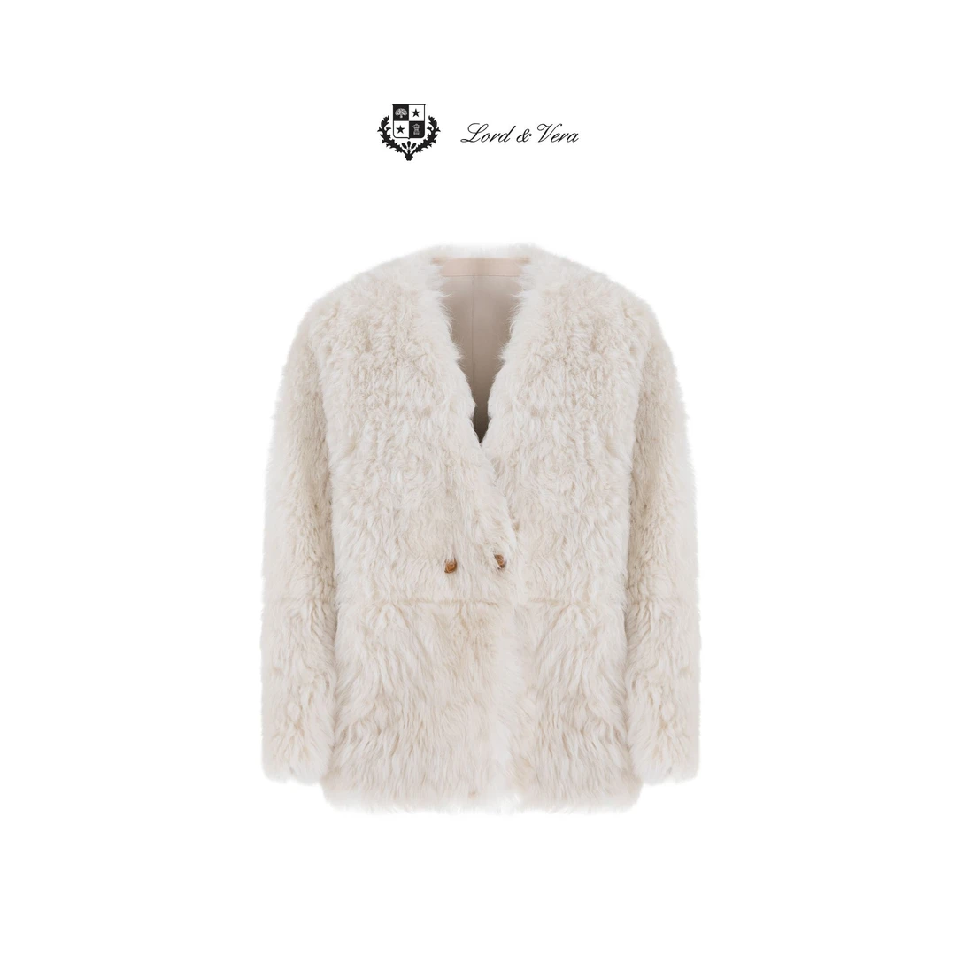 ROLIN【LORD&VERA精选】轻奢米色中长款极简风托斯卡纳皮毛一体外套