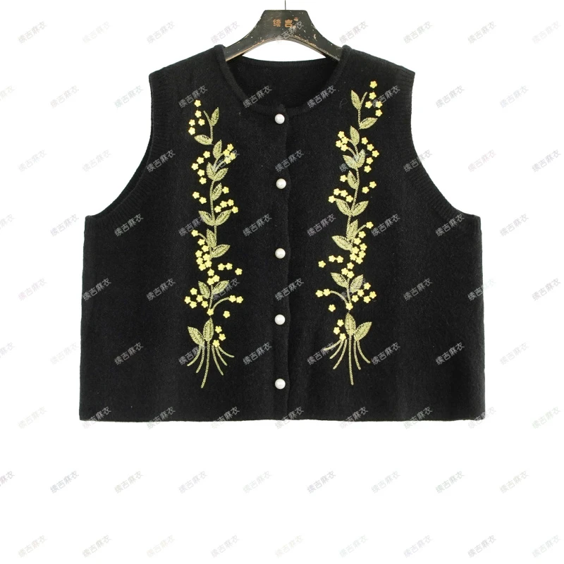 原创设计24-2038针织女士复古无袖圆领加厚马甲