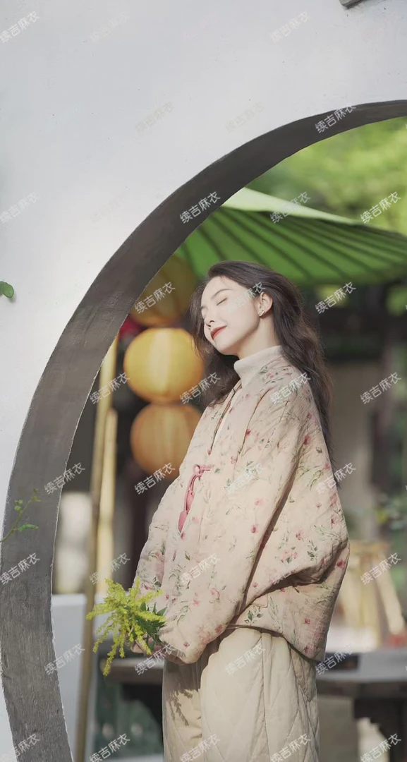 原创设计24-1742【水静莲香】棉短款碎花休闲复古国风印花棉衣