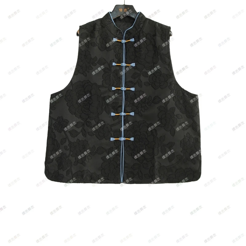 原创设计24-1734【帘外海棠】中式无袖提花盘扣宽松马甲