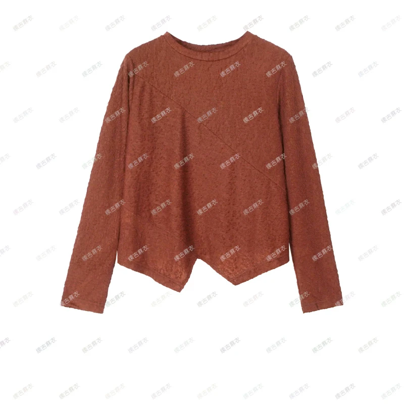 原创设计24-1465【莞尔一笑】时尚百搭纯色圆领长袖打底T恤