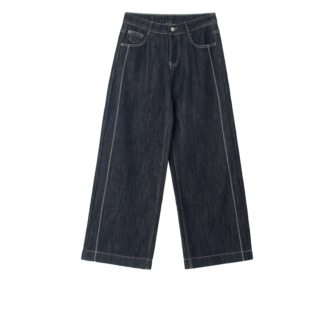 原创设计24-1978【月光】加绒加厚百搭宽松冬季直筒牛仔裤