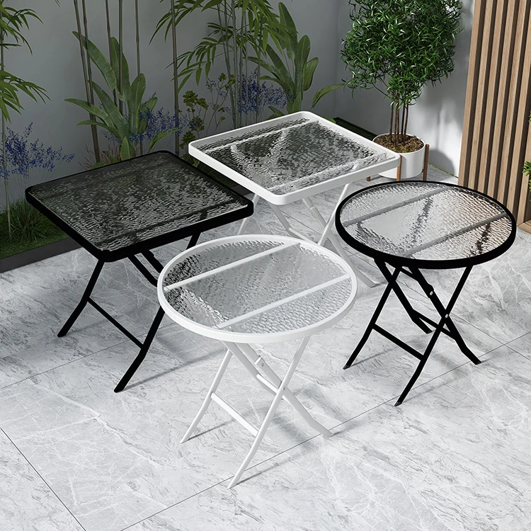 奶茶店户外折叠桌网红阳台小桌子家用钢化玻璃简易餐桌茶几圆桌椅