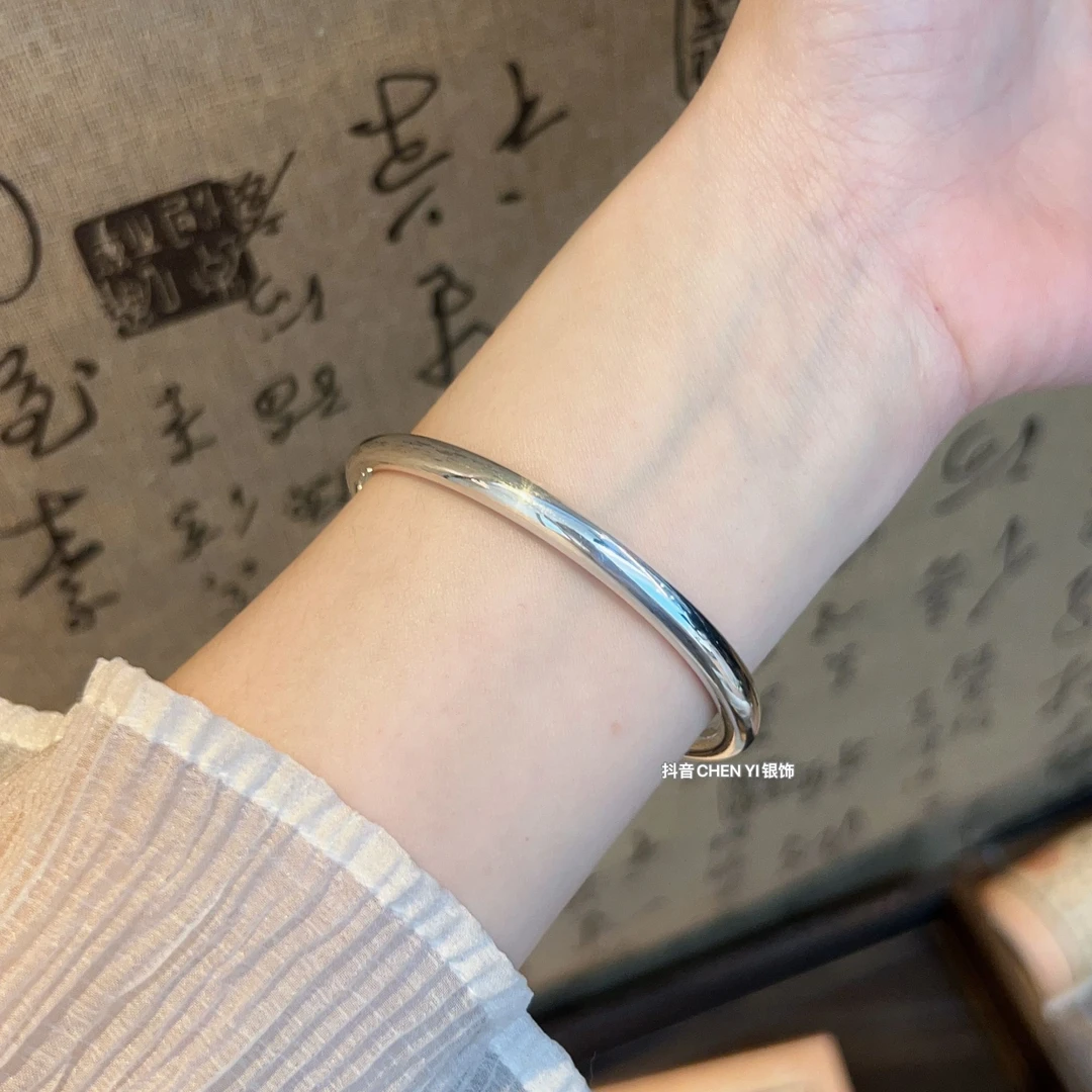 足银手镯 足银999.9光面素圈推拉手镯银饰