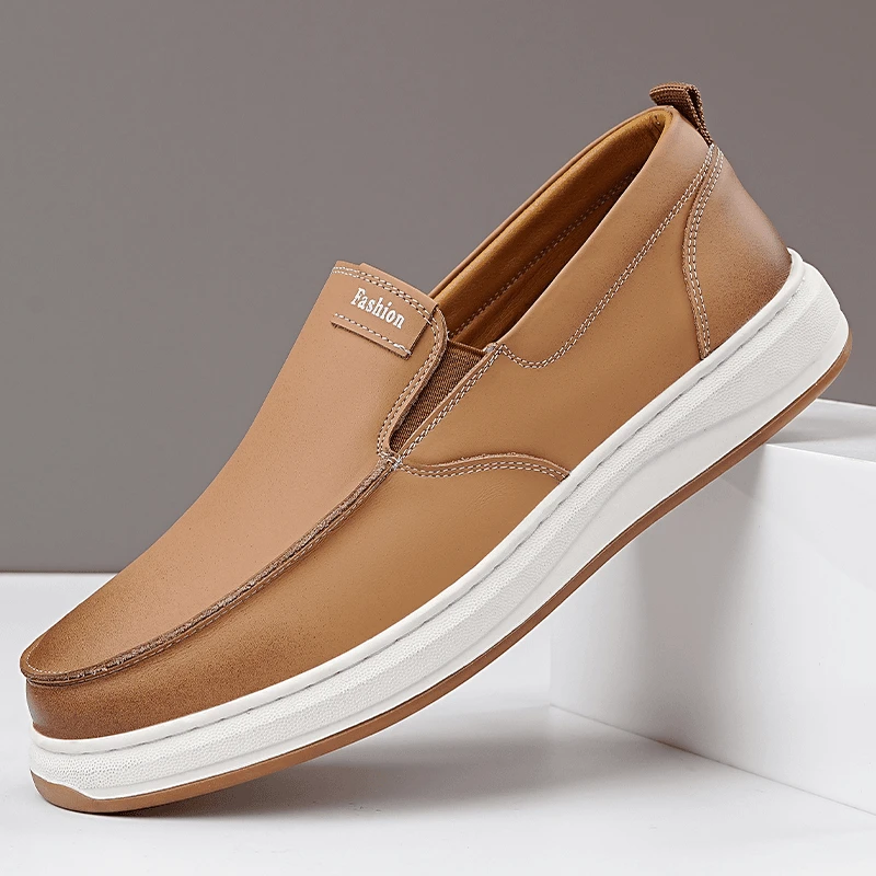 时尚休闲男鞋秋季牛皮真皮软底透气男士时尚潮流一脚蹬懒人休闲鞋