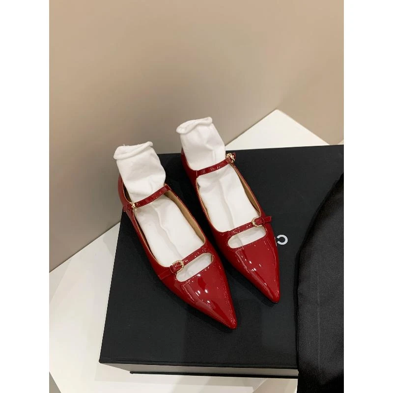 InkingPot彭姐 法式玛丽珍鞋气质尖头钻扣一字带低跟浅口单鞋女