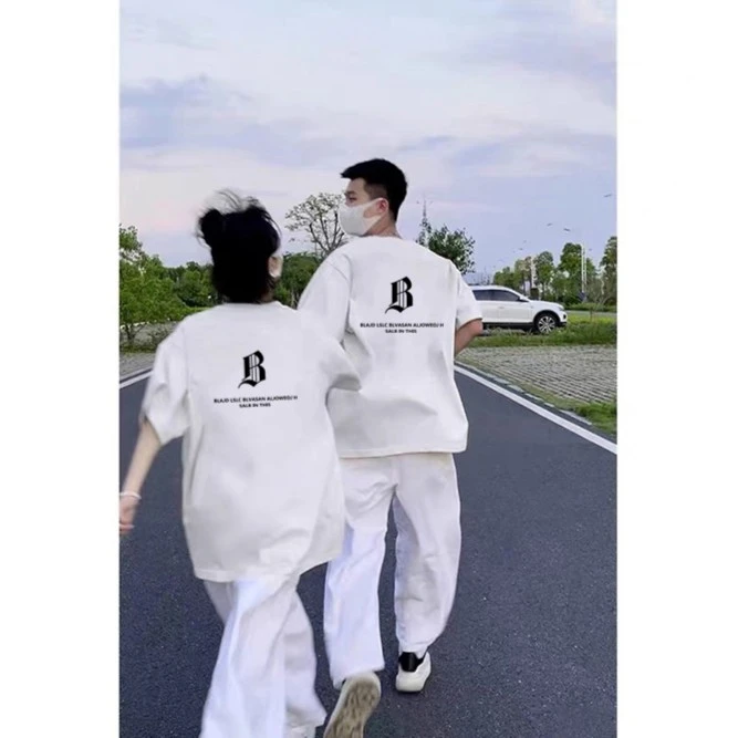 纯棉情侣装夏装短袖T恤一男一女ins潮牌美式高街宽松大码半袖上衣