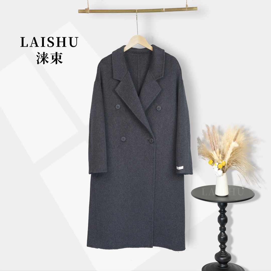 涞束LAISHU经典版本秋冬新款西装领双排扣风衣高级感双面羊毛大衣