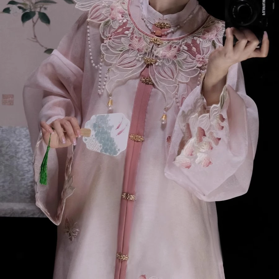 捌伍柒原创 桃里桃气 汉服女明制云肩立领衫套装春日簪花日常夏季